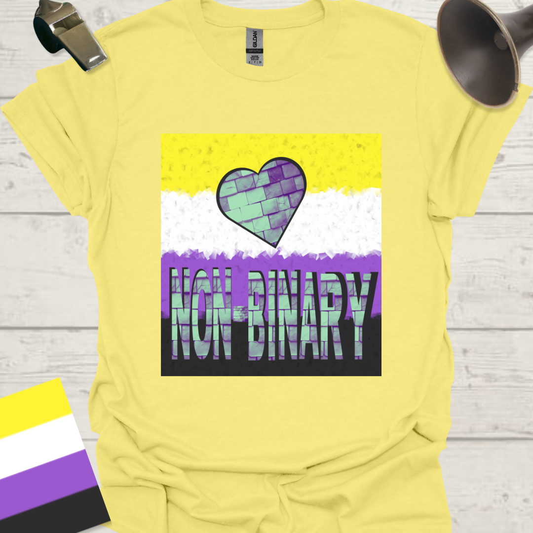 Unisex T-Shirt Non-Binary Pride Flag, Cubism effect, Heart, Bricks
