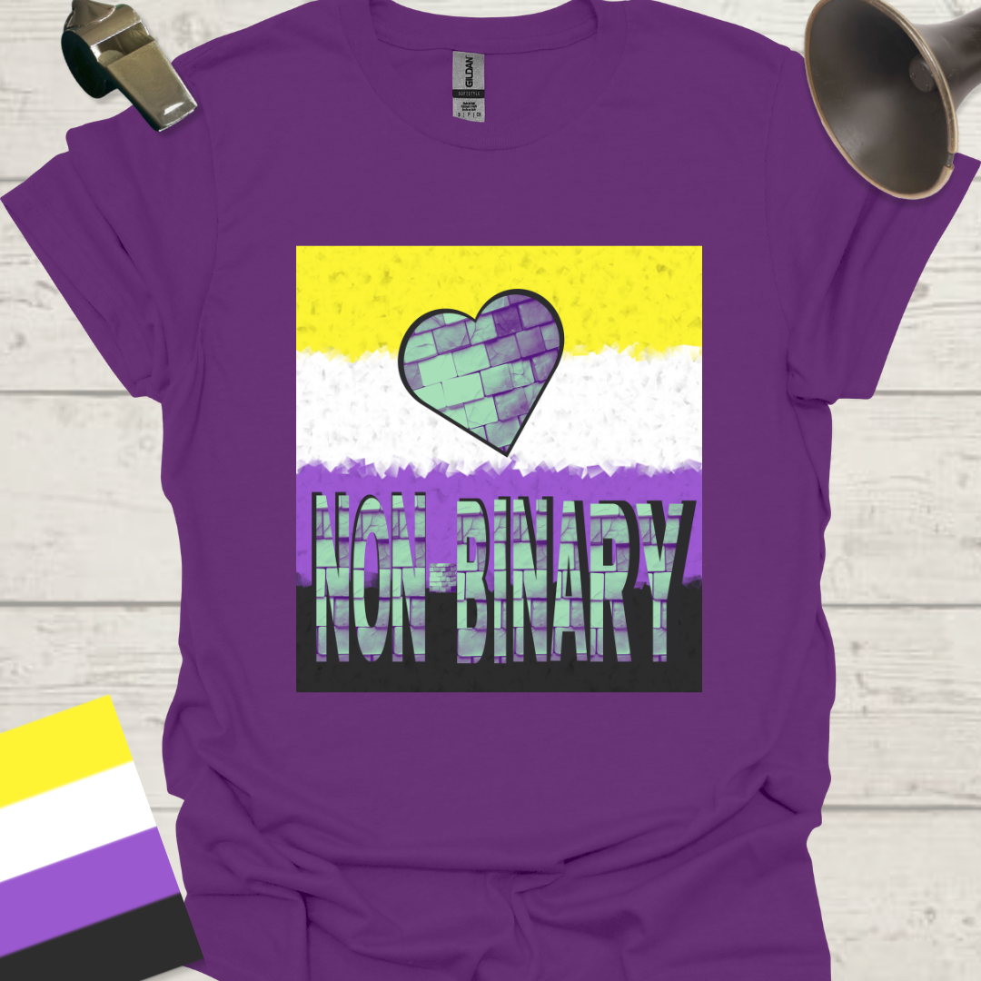 Unisex T-Shirt Non-Binary Pride Flag, Cubism effect, Heart, Bricks