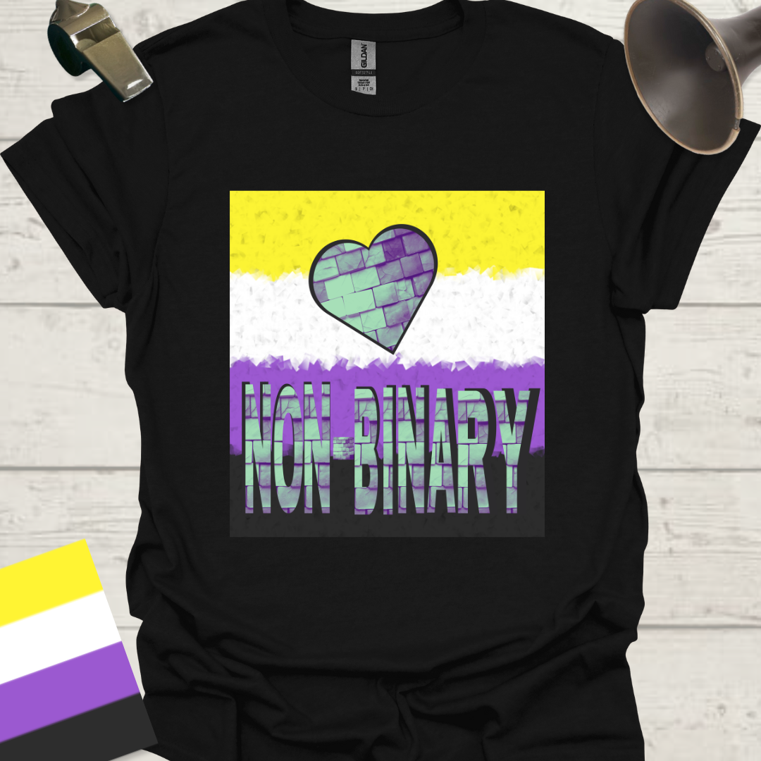 Unisex T-Shirt Non-Binary Pride Flag, Cubism effect, Heart, Bricks