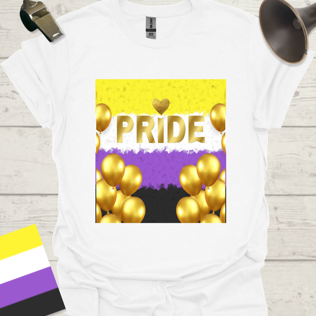 Unisex T-Shirt Pride Golden Balloons Non-Binary Cubism Flag Design