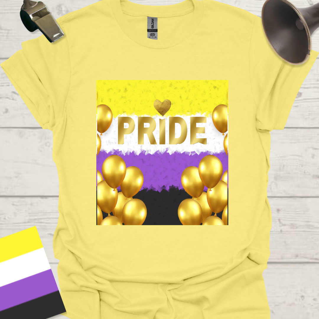 Unisex T-Shirt Pride Golden Balloons Non-Binary Cubism Flag Design