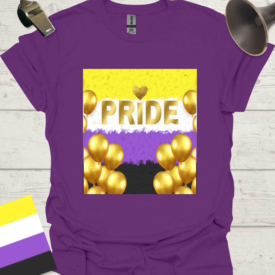 Unisex T-Shirt Pride Golden Balloons Non-Binary Cubism Flag Design