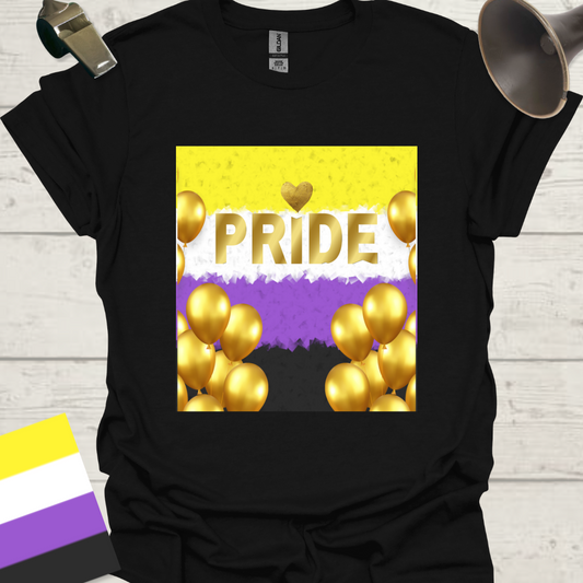 Unisex T-Shirt Pride Golden Balloons Non-Binary Cubism Flag Design