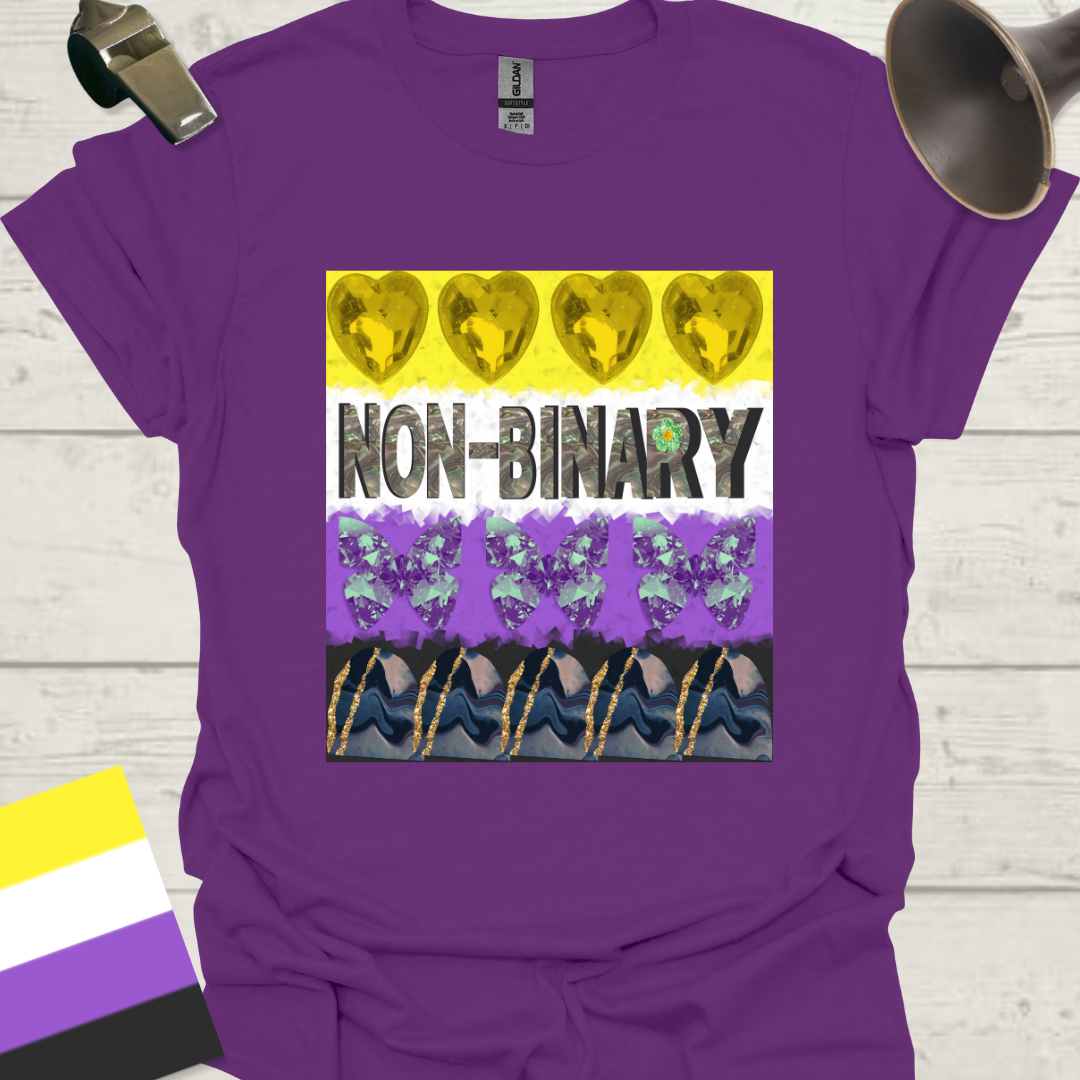 Unisex T-Shirt Non-Binary Abstract Pride Flag, Crystal Butterfly, Heart