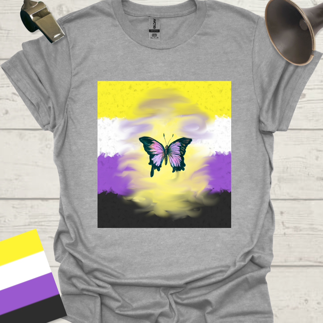 Unisex T-Shirt Butterfly Cloud Non-Binary Cubism Flag Design
