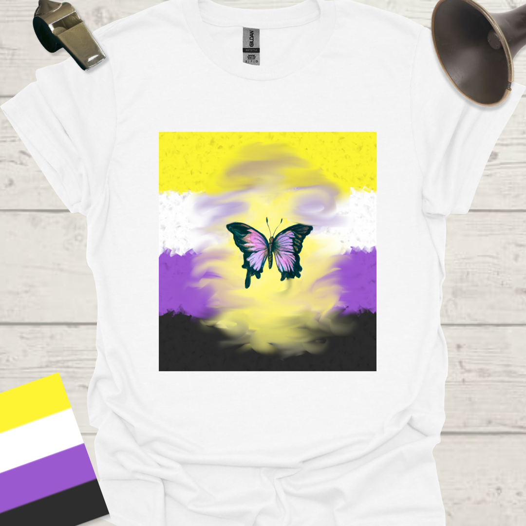 Unisex T-Shirt Butterfly Cloud Non-Binary Cubism Flag Design