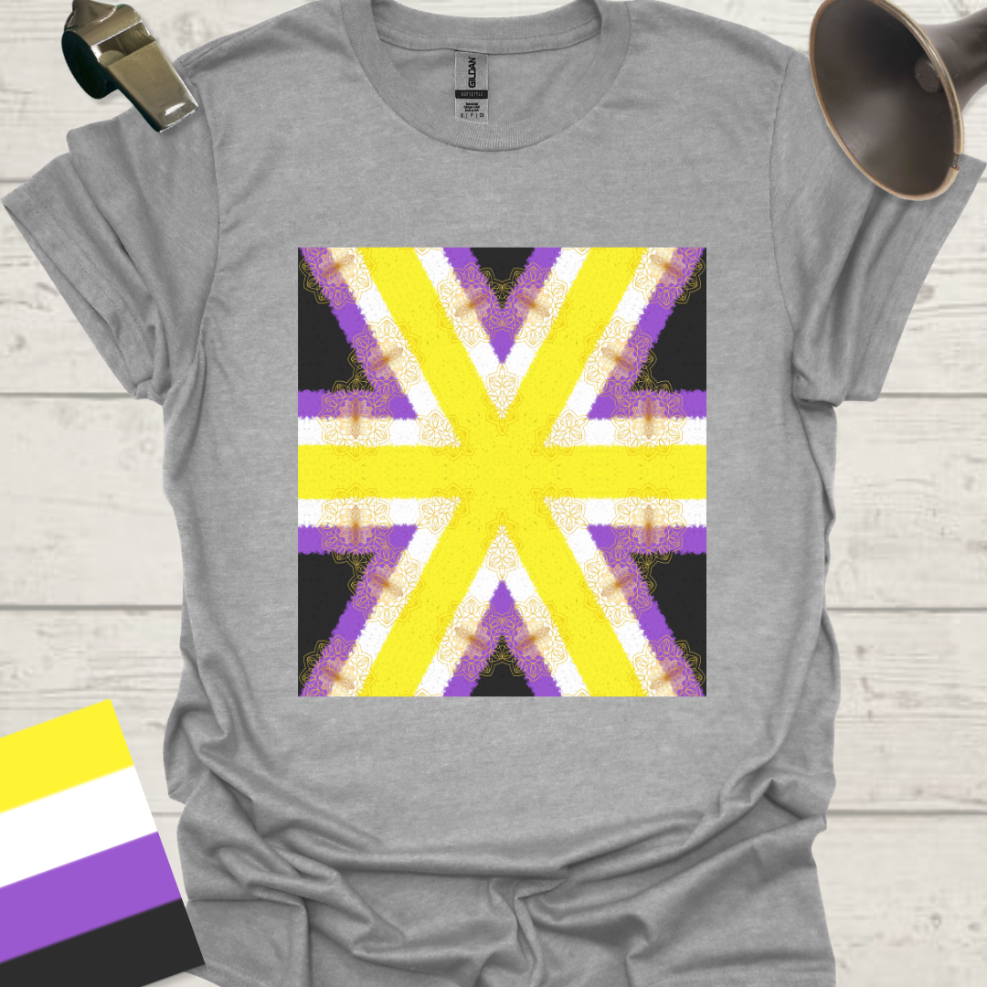 Unisex T-Shirt Geometric Pattern, Mandala Non-Binary Cubism Flag Design