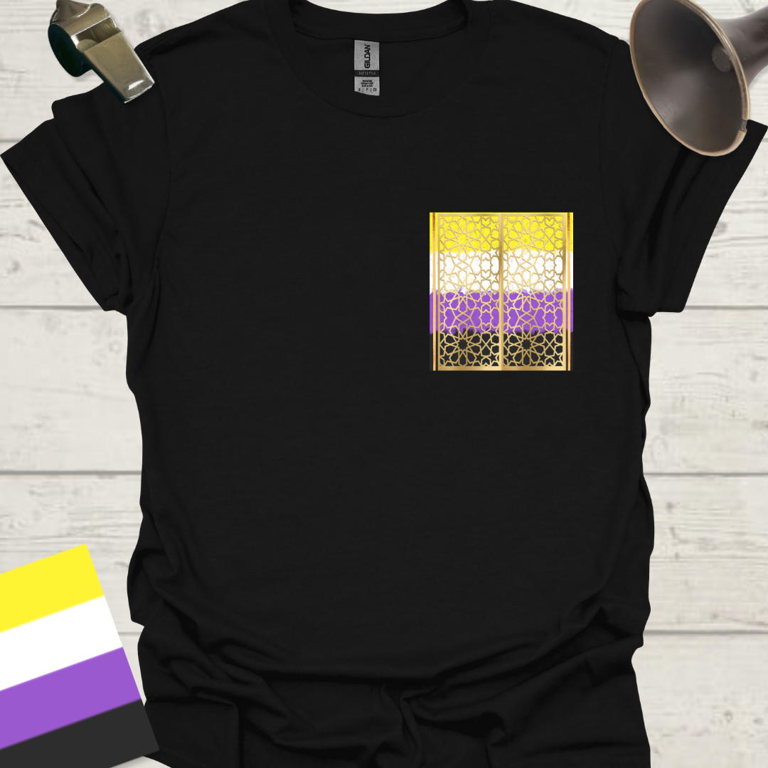 Unisex T-Shirt Golden Ornaments Non-Binary Cubism Flag Design