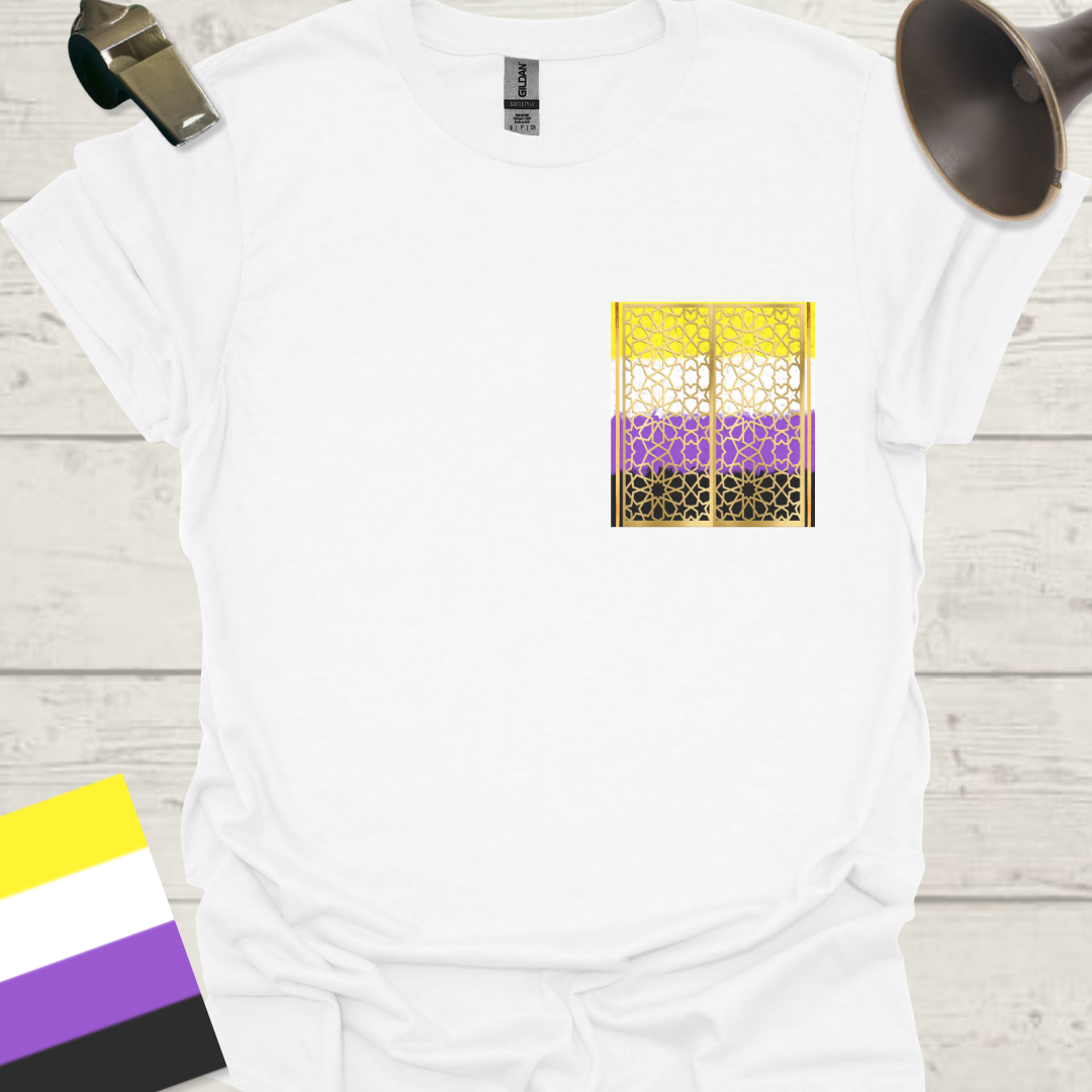 Unisex T-Shirt Golden Ornaments Non-Binary Cubism Flag Design