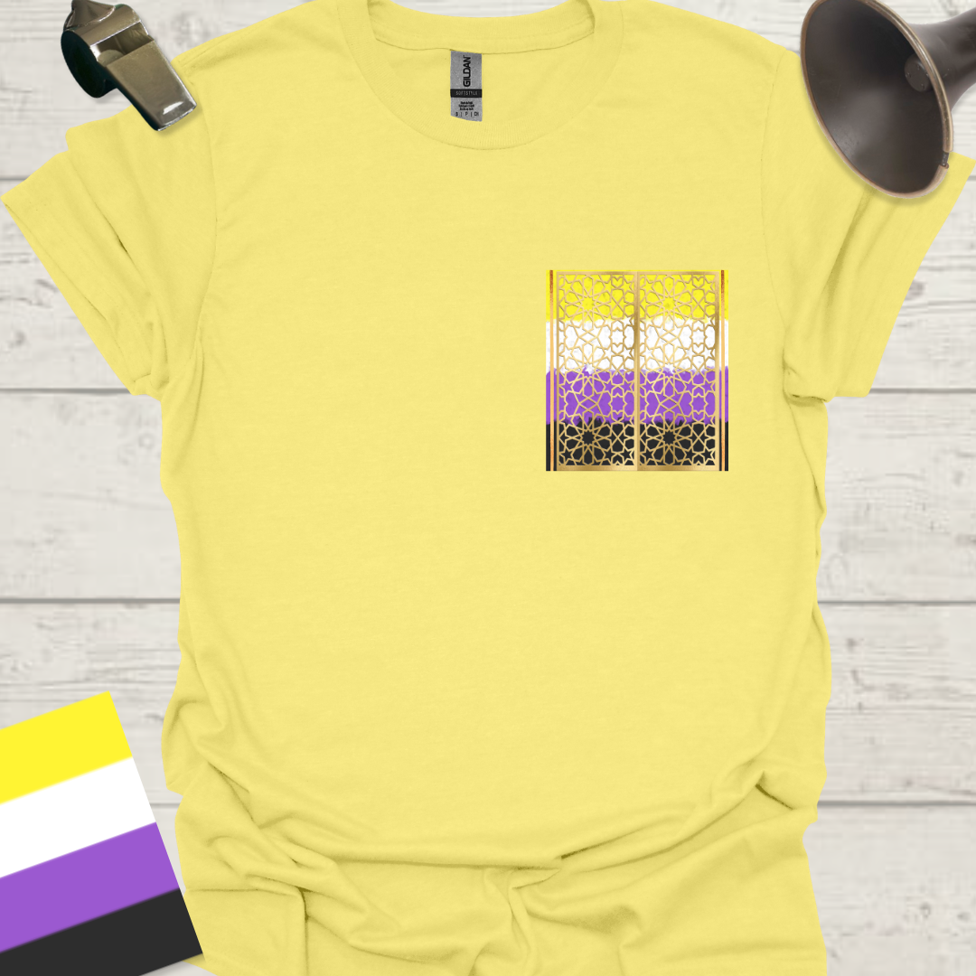 Unisex T-Shirt Golden Ornaments Non-Binary Cubism Flag Design