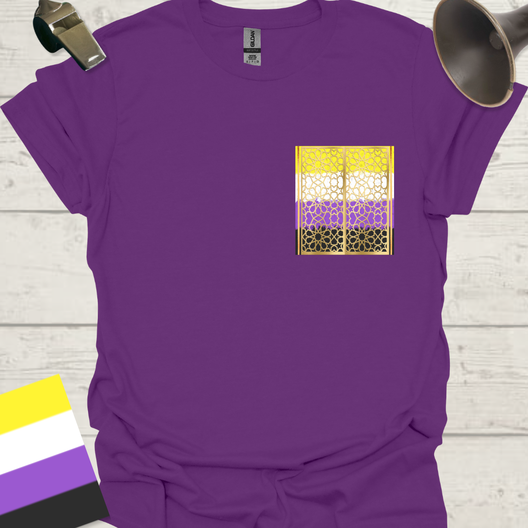 Unisex T-Shirt Golden Ornaments Non-Binary Cubism Flag Design