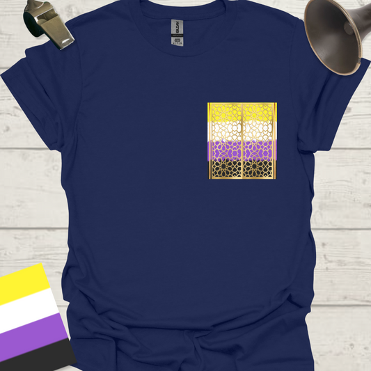 Unisex T-Shirt Golden Ornaments Non-Binary Cubism Flag Design