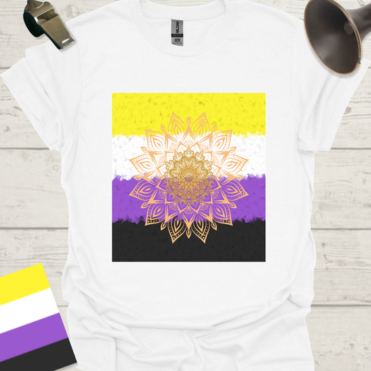 Unisex T-Shirt Mandala Flower Non-Binary Cubism Flag Design