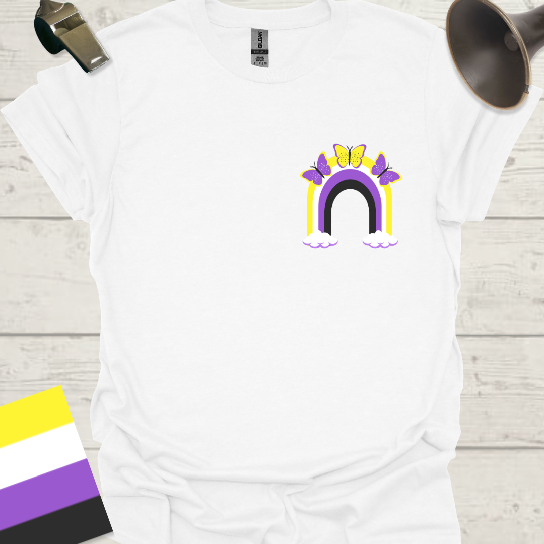 Nonbinary Pride T-Shirt Rainbow Butterflies Design