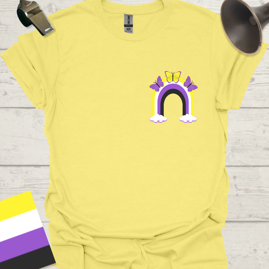 Nonbinary Pride T-Shirt Rainbow Butterflies Design