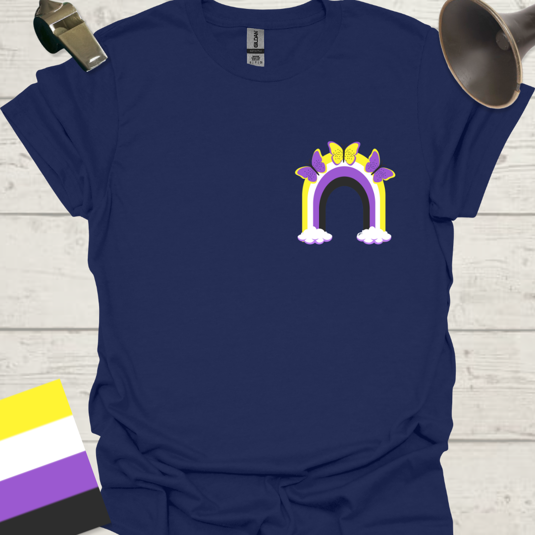 Nonbinary Pride T-Shirt Rainbow Butterflies Design