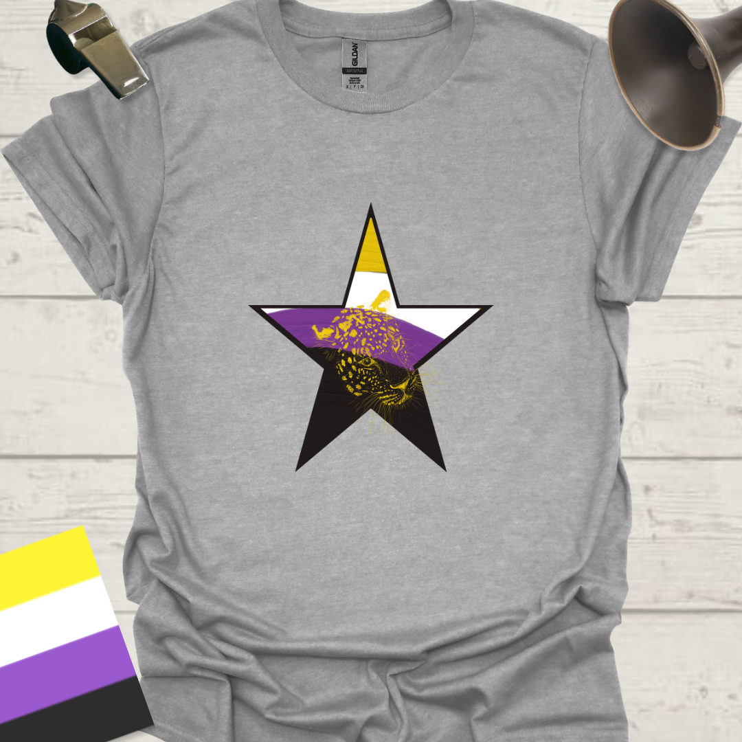 Nonbinary Pride T-Shirt Star Wild Leopard Design