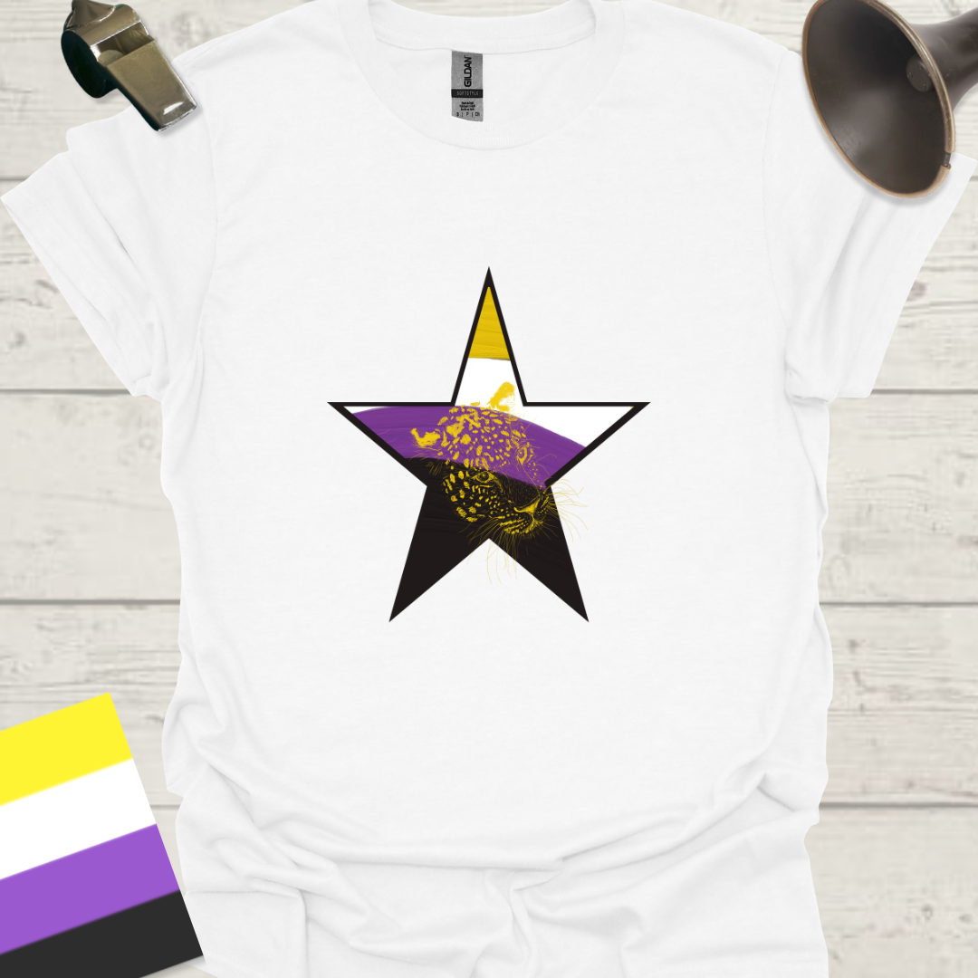 Nonbinary Pride T-Shirt Star Wild Leopard Design