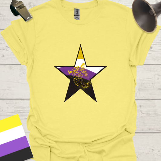 Nonbinary Pride T-Shirt Star Wild Leopard Design