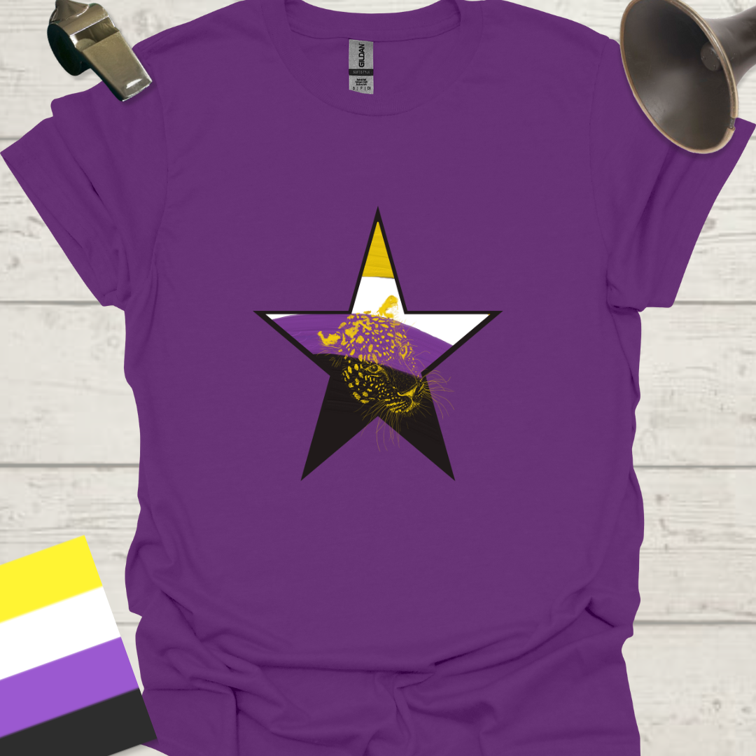 Nonbinary Pride T-Shirt Star Wild Leopard Design