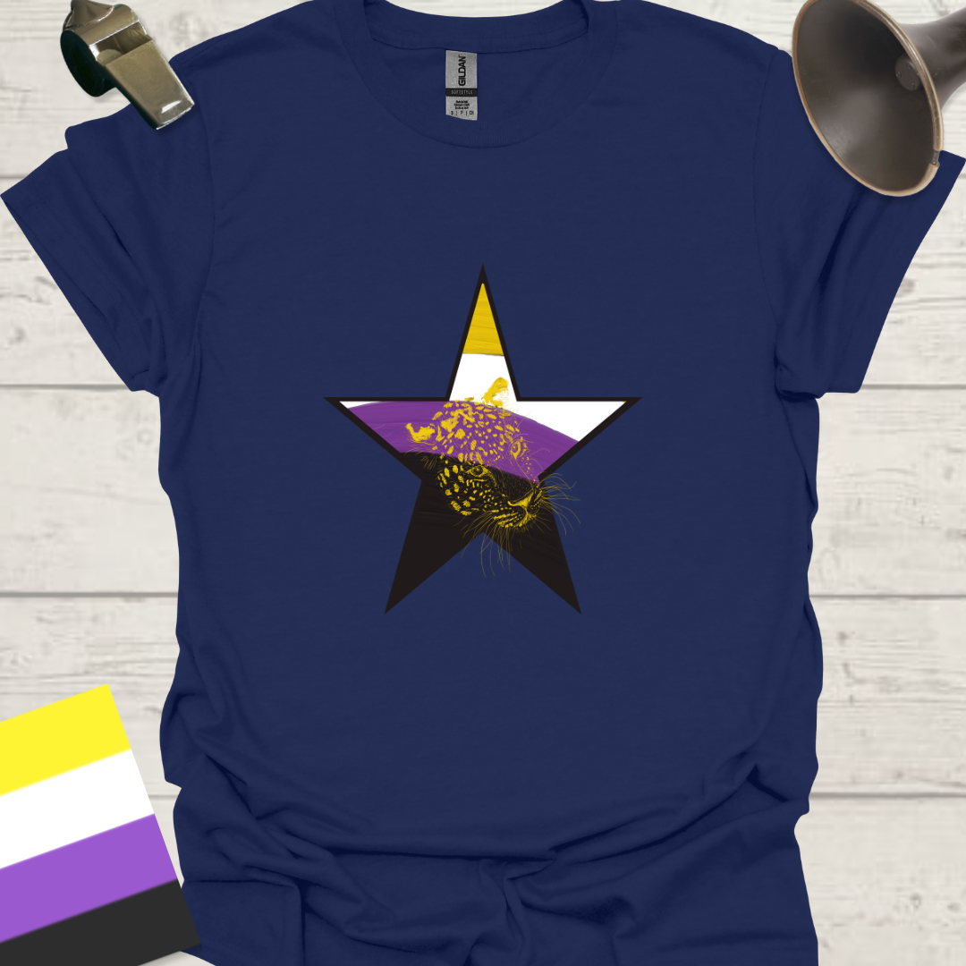 Nonbinary Pride T-Shirt Star Wild Leopard Design