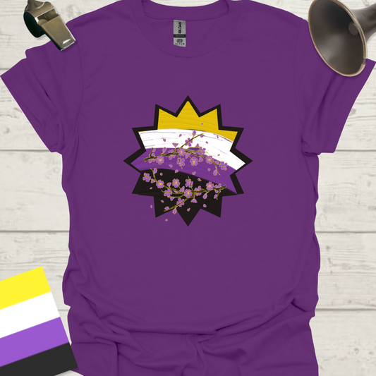 Nonbinary Pride T-Shirt Star Wild Flowers Design