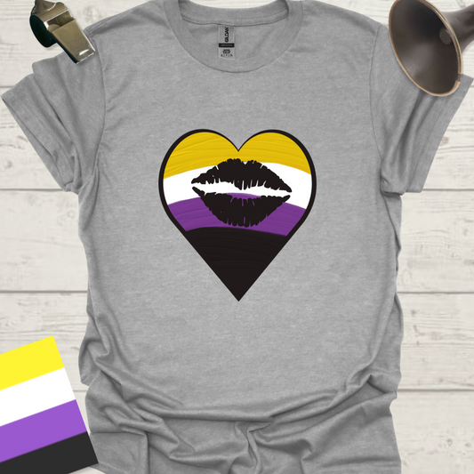 Nonbinary Pride T-Shirt Heart Black Lips Design