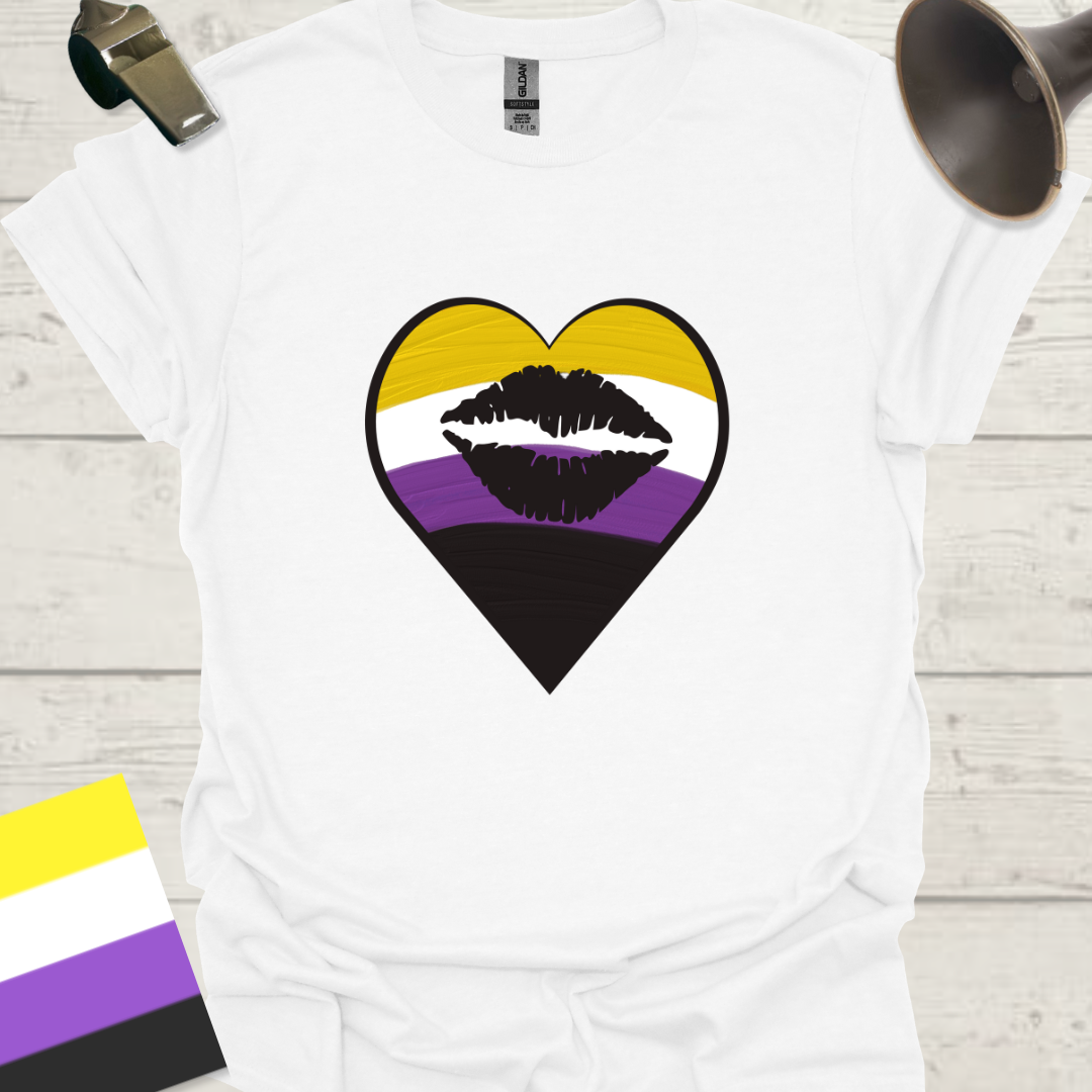 Nonbinary Pride T-Shirt Heart Black Lips Design
