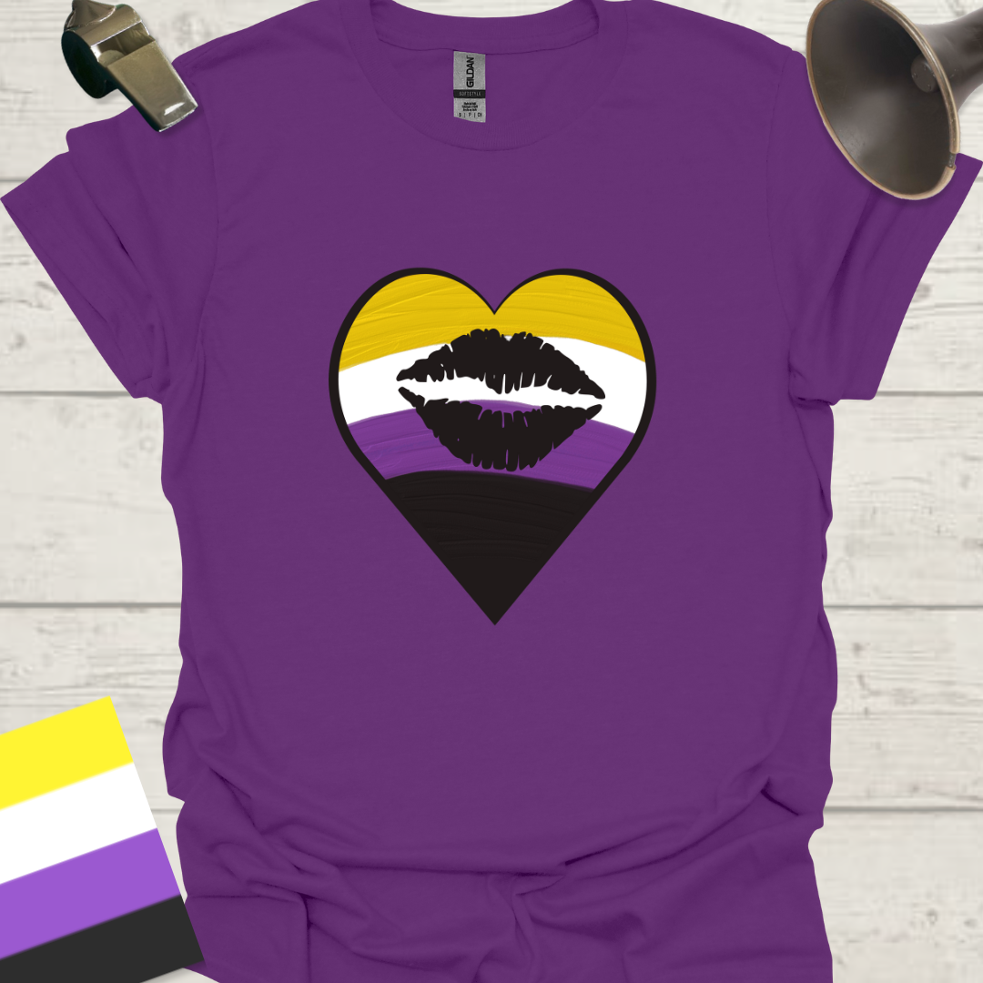 Nonbinary Pride T-Shirt Heart Black Lips Design