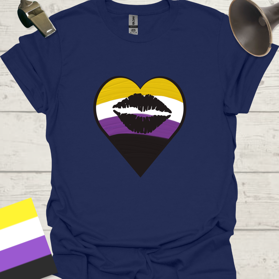 Nonbinary Pride T-Shirt Heart Black Lips Design