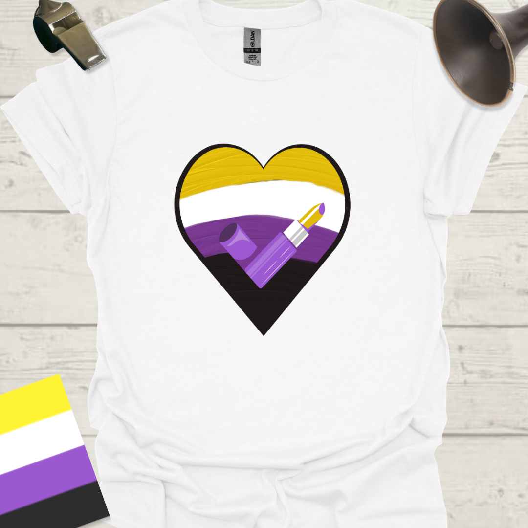 Nonbinary Pride T-Shirt Heart Lipstick Design
