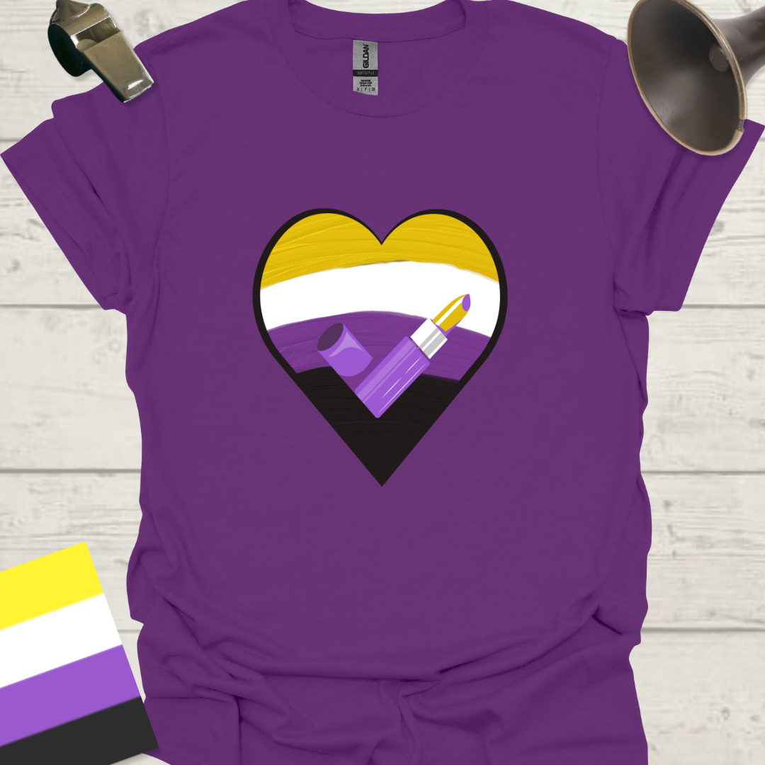 Nonbinary Pride T-Shirt Heart Lipstick Design