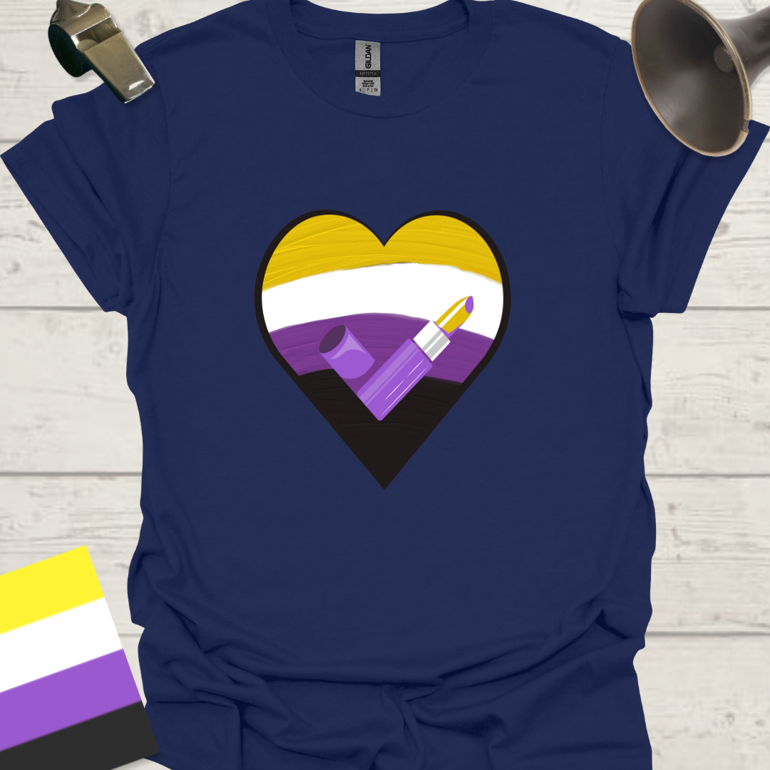 Nonbinary Pride T-Shirt Heart Lipstick Design