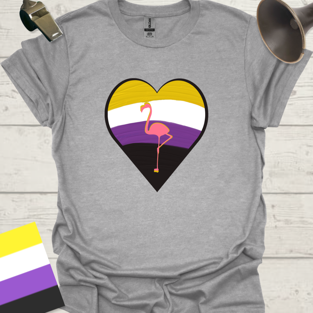 Nonbinary Pride T-Shirt Heart Pink Flamingo Design