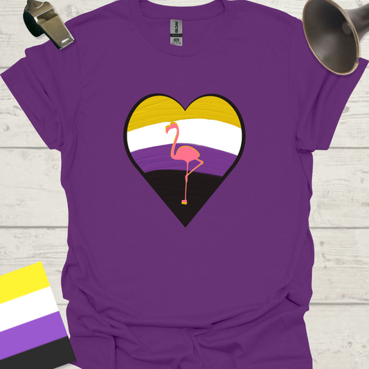 Nonbinary Pride T-Shirt Heart Pink Flamingo Design