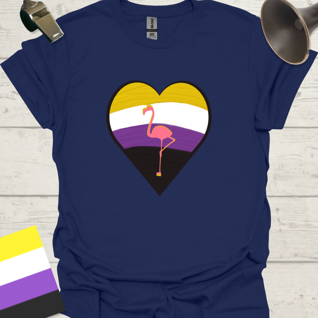 Nonbinary Pride T-Shirt Heart Pink Flamingo Design