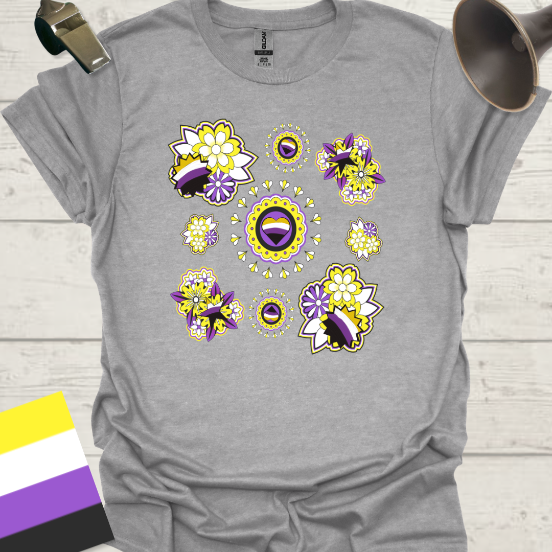 Nonbinary Pride T-Shirt Heart Floral Pattern Design