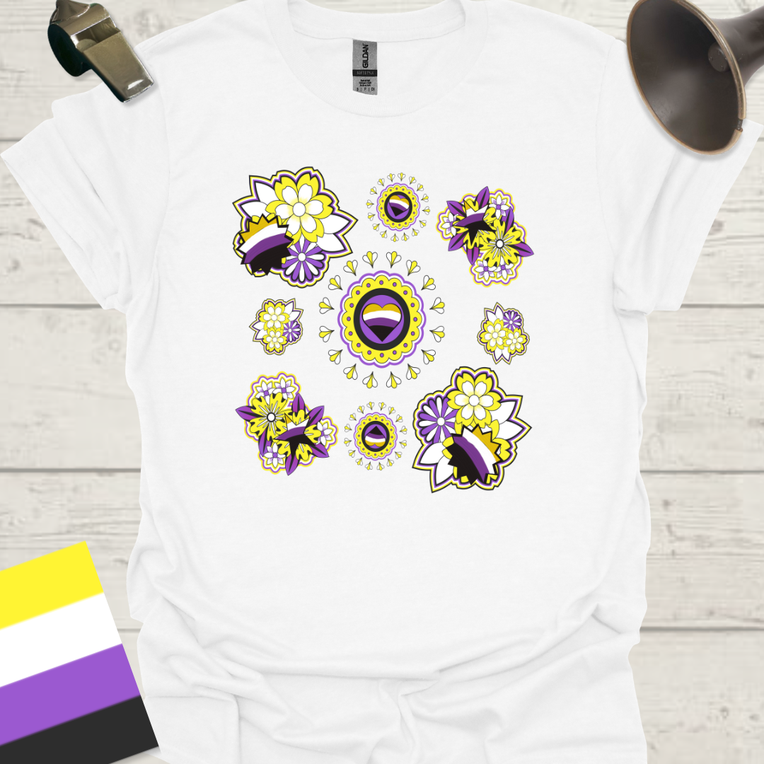 Nonbinary Pride T-Shirt Heart Floral Pattern Design