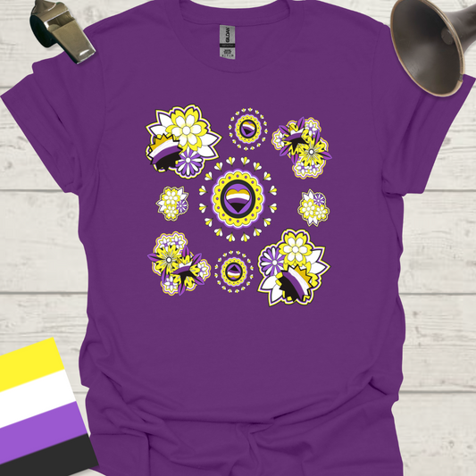 Nonbinary Pride T-Shirt Heart Floral Pattern Design