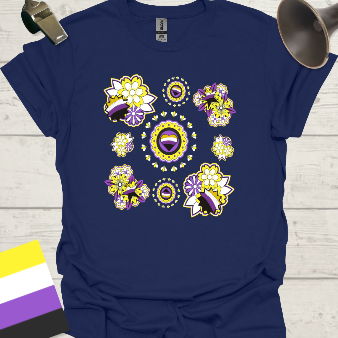 Nonbinary Pride T-Shirt Heart Floral Pattern Design