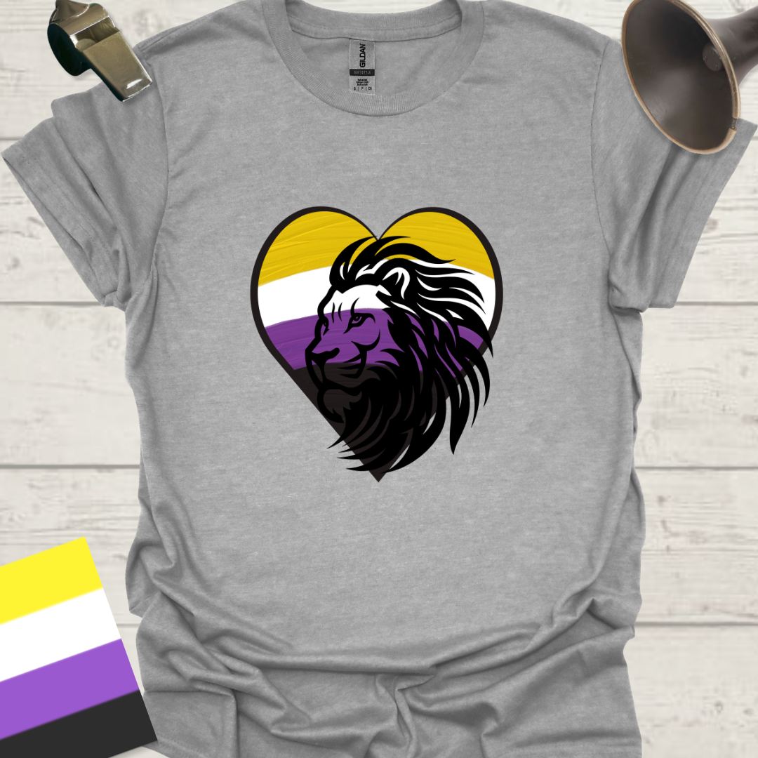 Nonbinary Pride T-Shirt Heart Lion Design