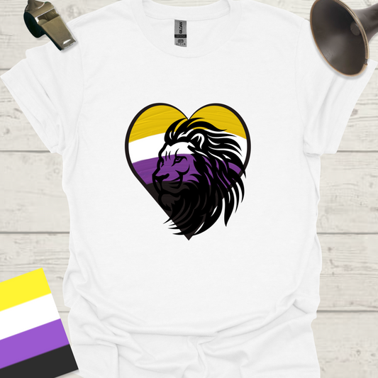 Nonbinary Pride T-Shirt Heart Lion Design