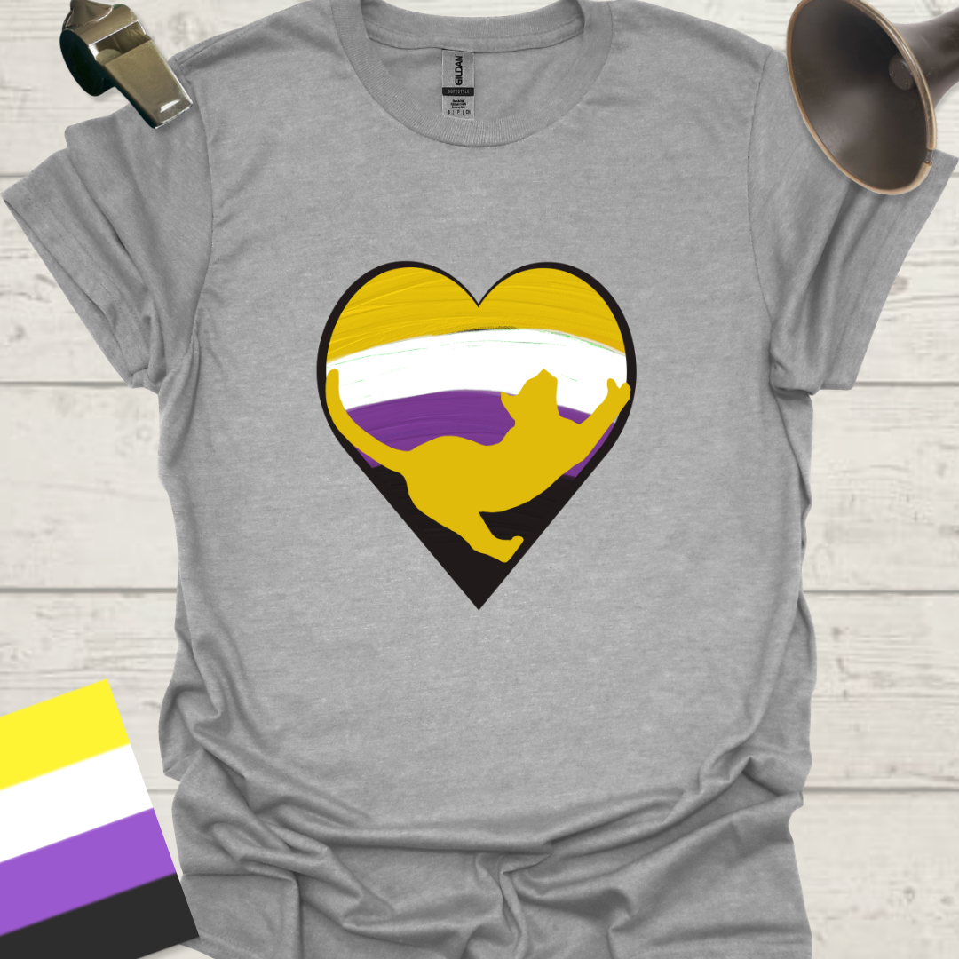 Nonbinary Pride T-Shirt Heart Cat Design