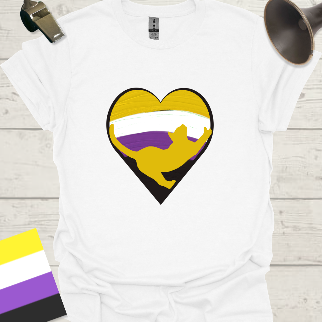 Nonbinary Pride T-Shirt Heart Cat Design