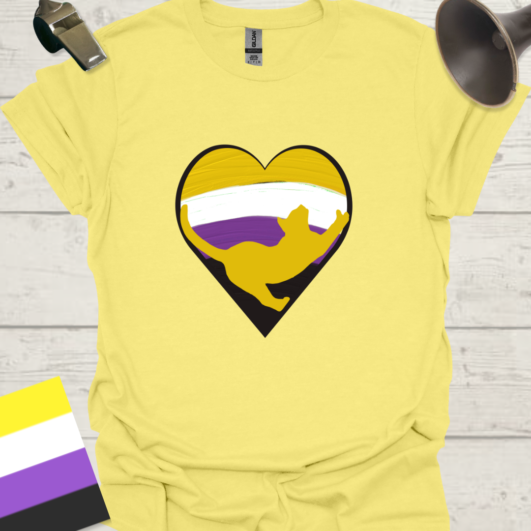 Nonbinary Pride T-Shirt Heart Cat Design