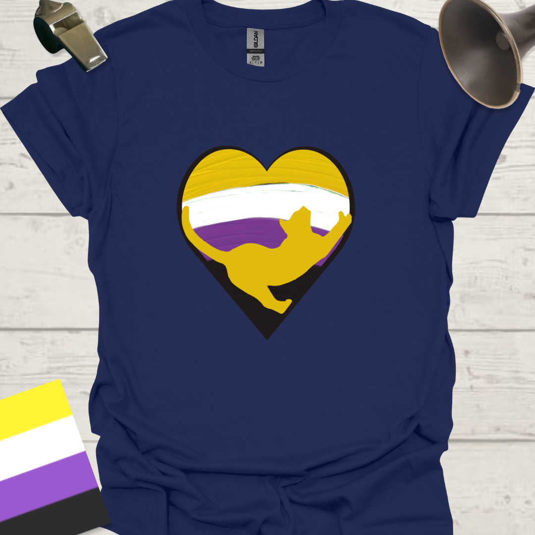 Nonbinary Pride T-Shirt Heart Cat Design