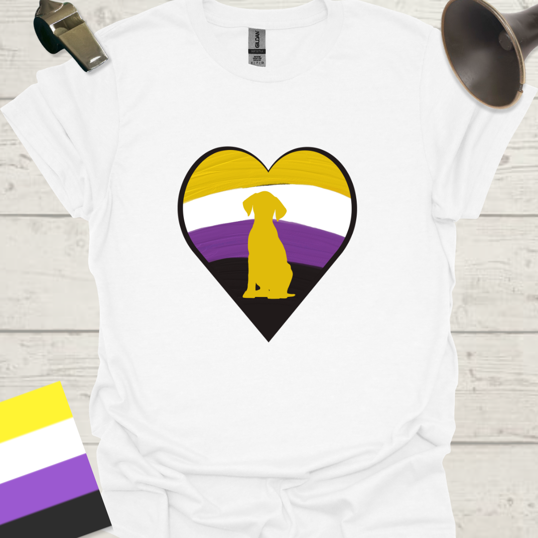 Nonbinary Pride T-Shirt Heart Dog Design