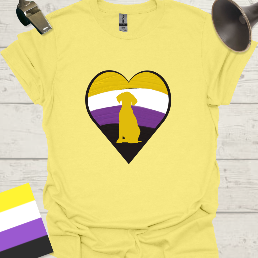 Nonbinary Pride T-Shirt Heart Dog Design