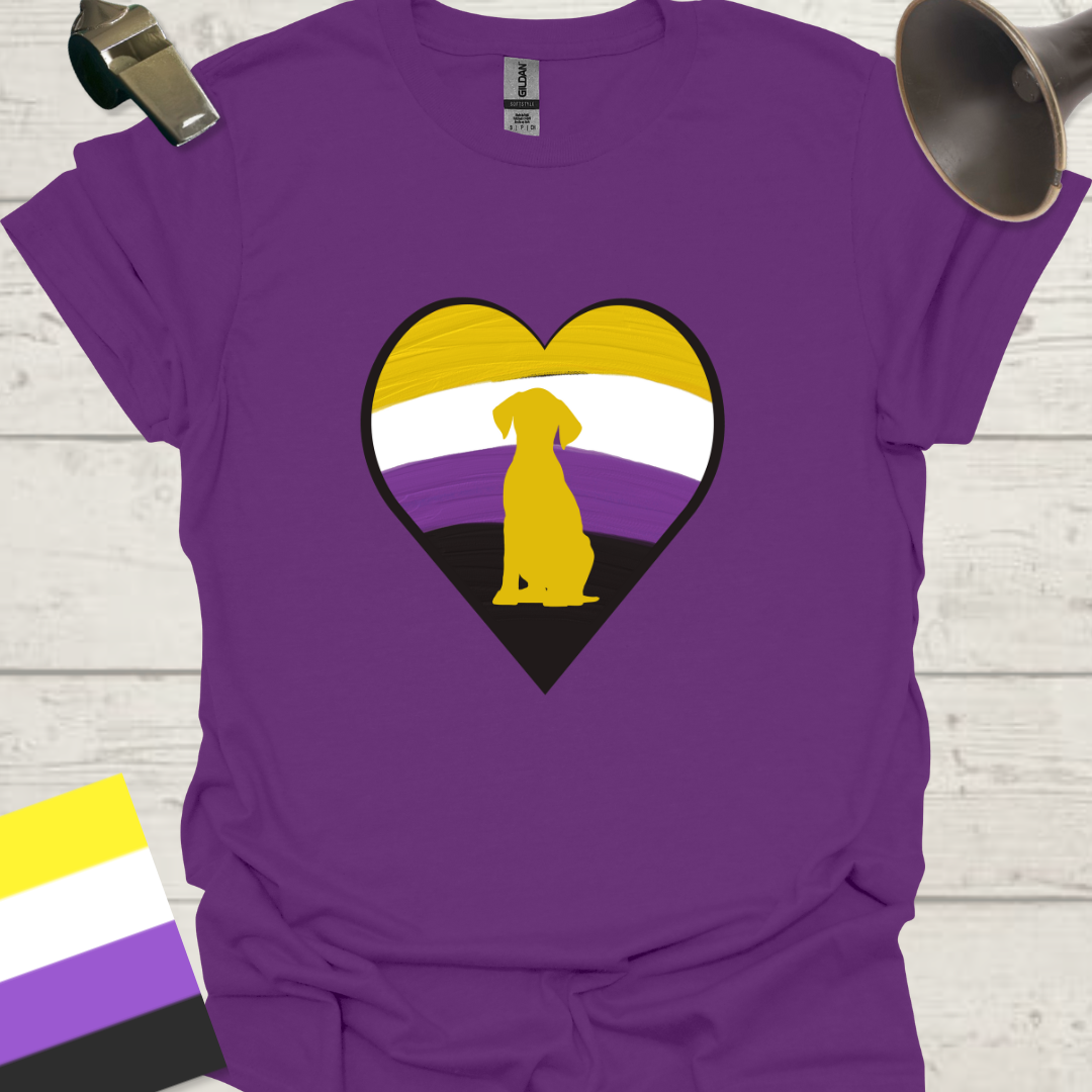 Nonbinary Pride T-Shirt Heart Dog Design
