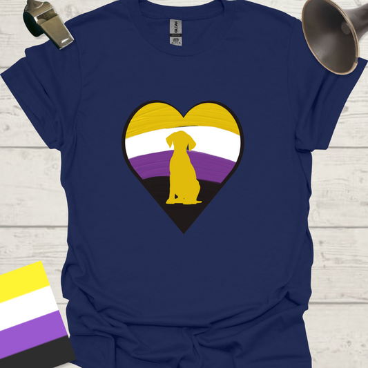 Nonbinary Pride T-Shirt Heart Dog Design